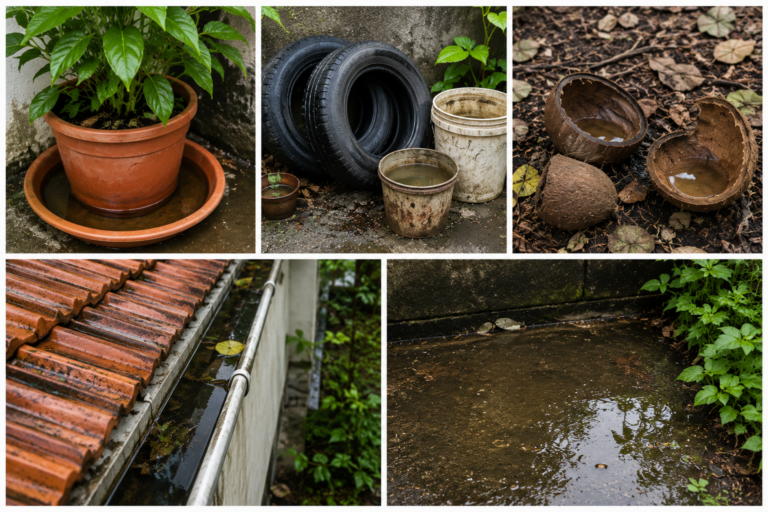 Neglected water collection spots outdoors