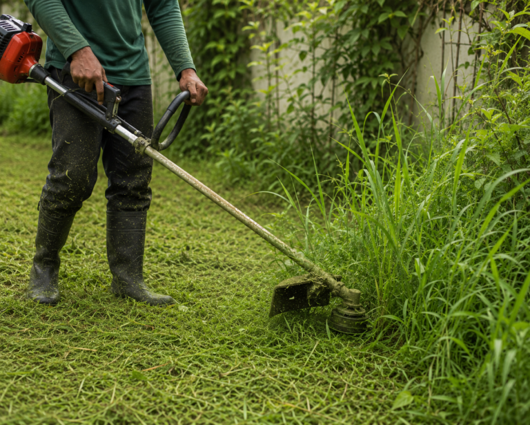 Trimming the garden in daylight
