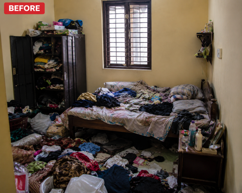 bedroom before cleaning