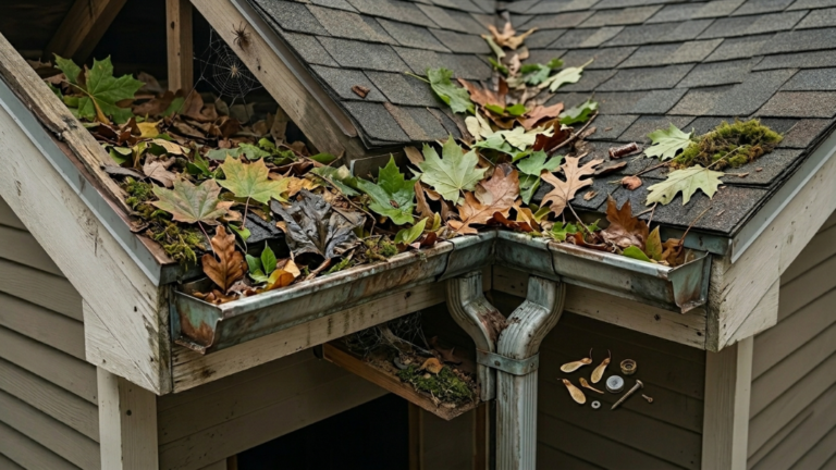 roof gutters with leaves
